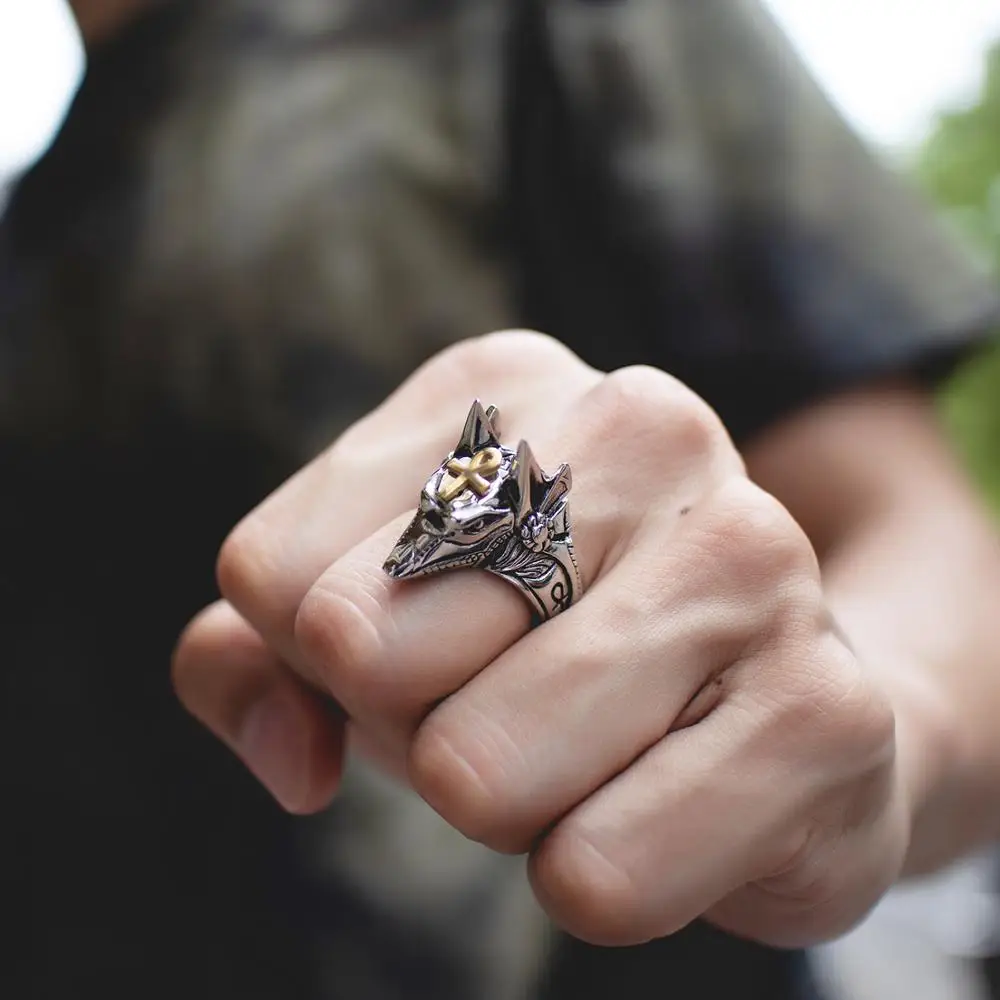 Latest Design Titanium Steel Anubis God Ancient Egyptian Coyote Head Vintage Ring