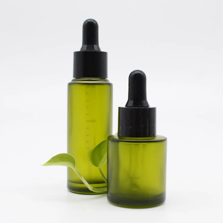 High quality olive green frosted essential oil  dropper glass bottles 20ml