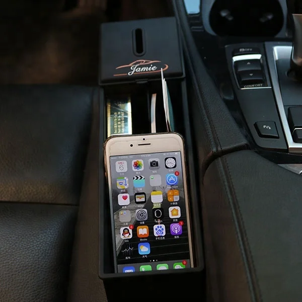 Factory front seat car gap storage box with coin organizer and 3 USB charging station