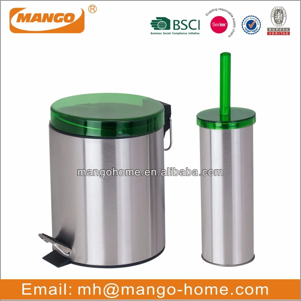 Stainless Steel Foot Pedal Trash Can and Toilet Brush Set