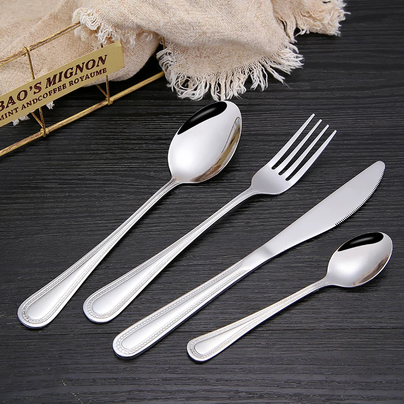 High Quality Mirror Polish Reusable Stainless Steel Bead Point Cutlery Set Includes Forks for Dinner and Tea Flatware Sets