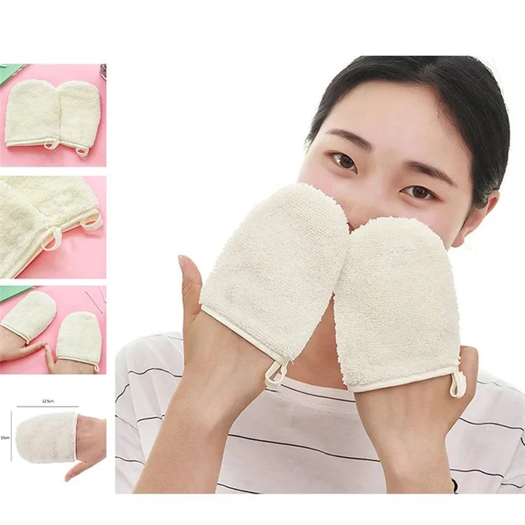 Custom LOGO Microfiber Face Cleansing Gloves Reusable Facial Cloth Pads Makeup Remover Glove
