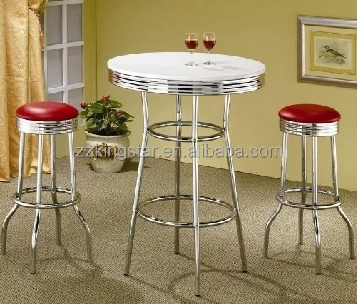 
Chrome home kitchen bar furniture round pub table and bar stools set 