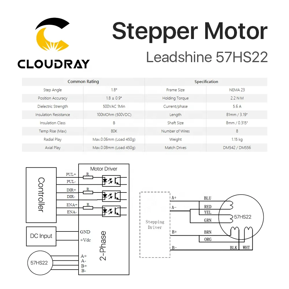 Cloudray China Leisai 2-Phase Nema 23 Stepper Motor 220v Gear Motor Laser Spare Parts