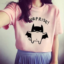2016 Women’s T-Shirt Lovely Bat Printed Short Sleeve Tops tee White/Gray/Pink O-Neck Camisetas Summer Style T Shirt Female