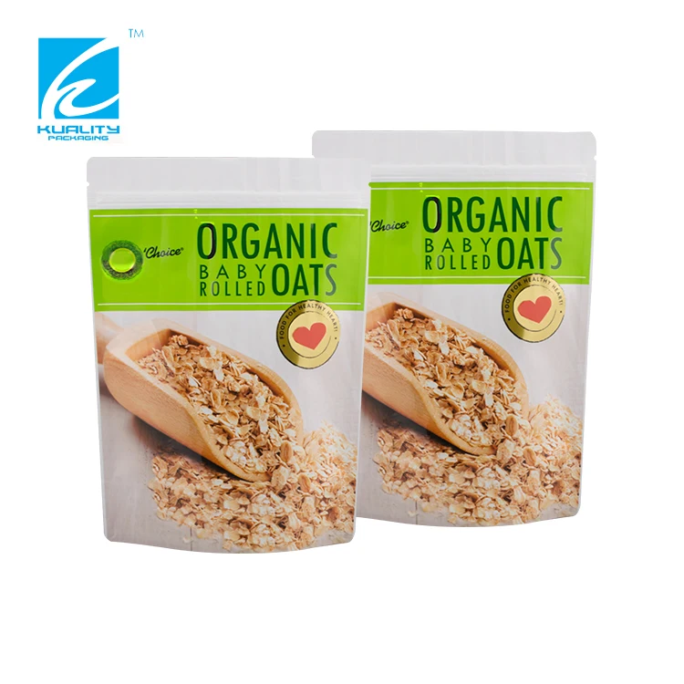 Custom plastic stand up food packaging pouch for oat