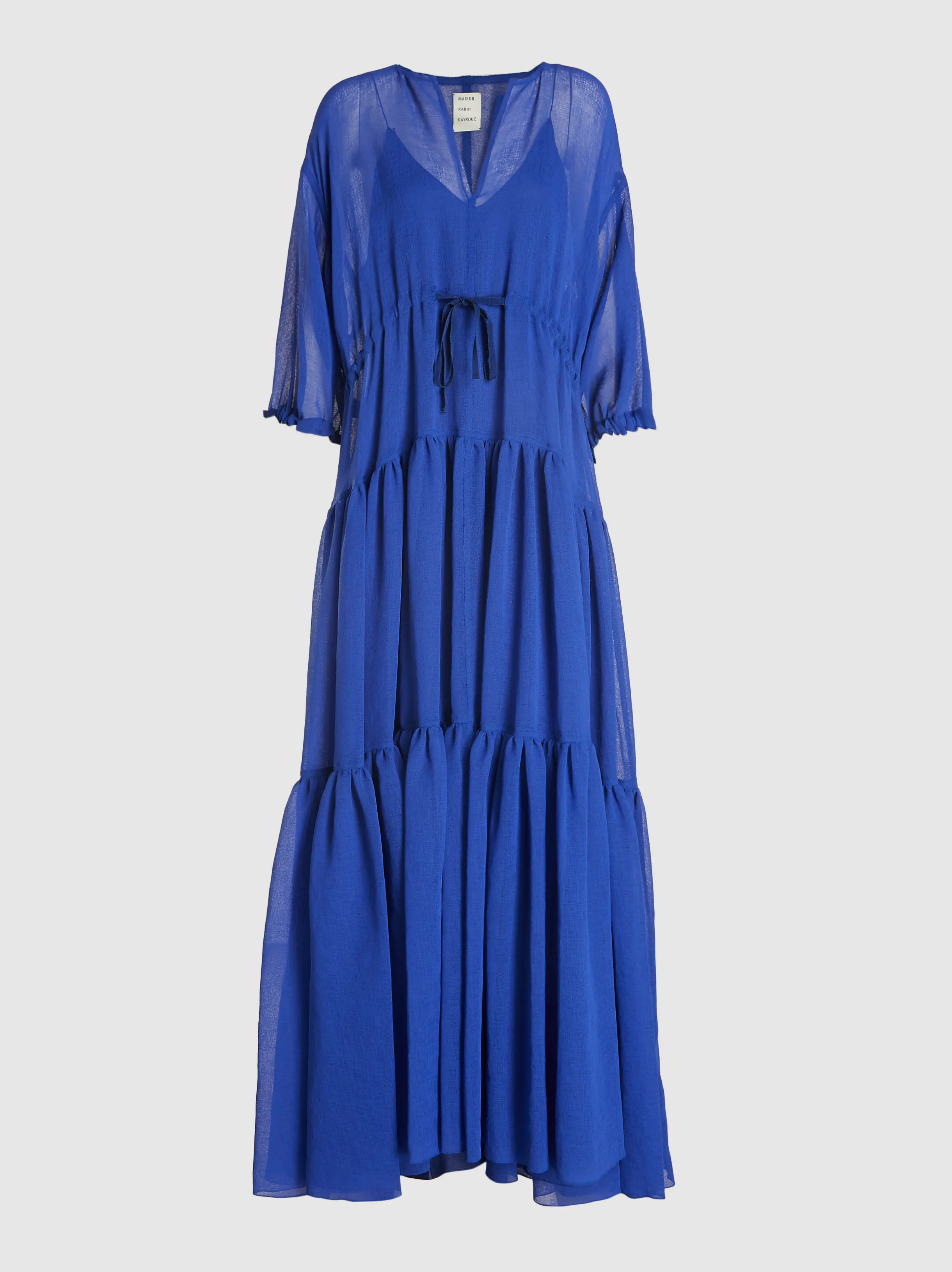 
Custom Wholesale Women Royal Blue Short Sleeve Organza Long Maxi Dress 