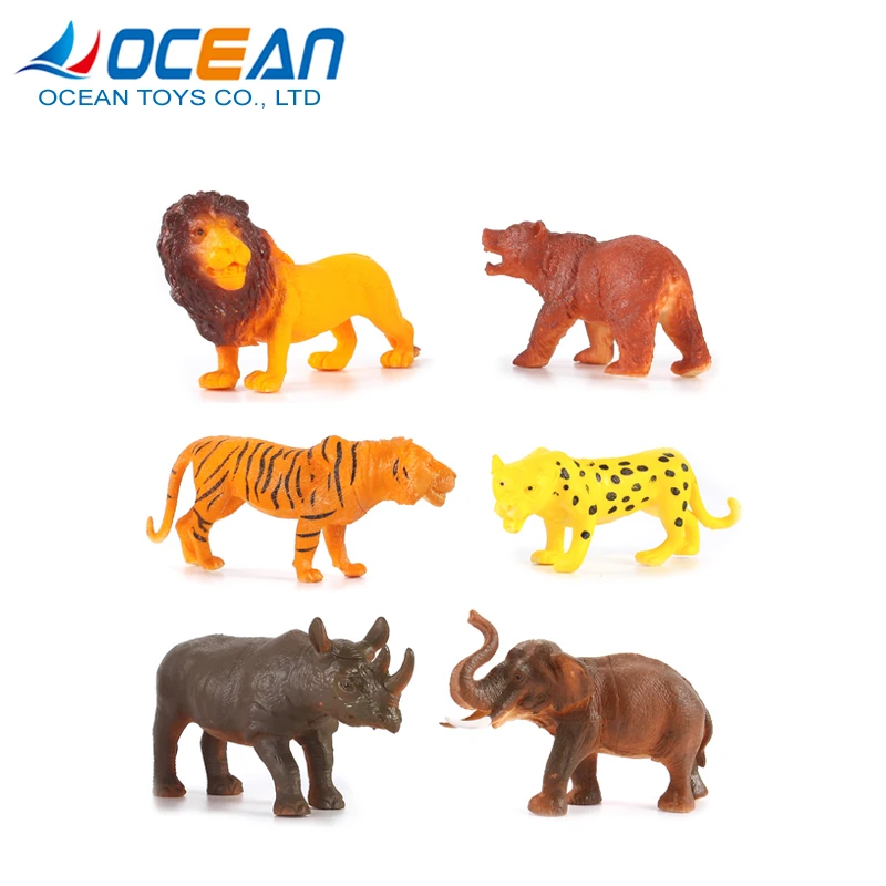 Kids 3d zoo 6pcs fiercely wild small rubber animal toys for sale