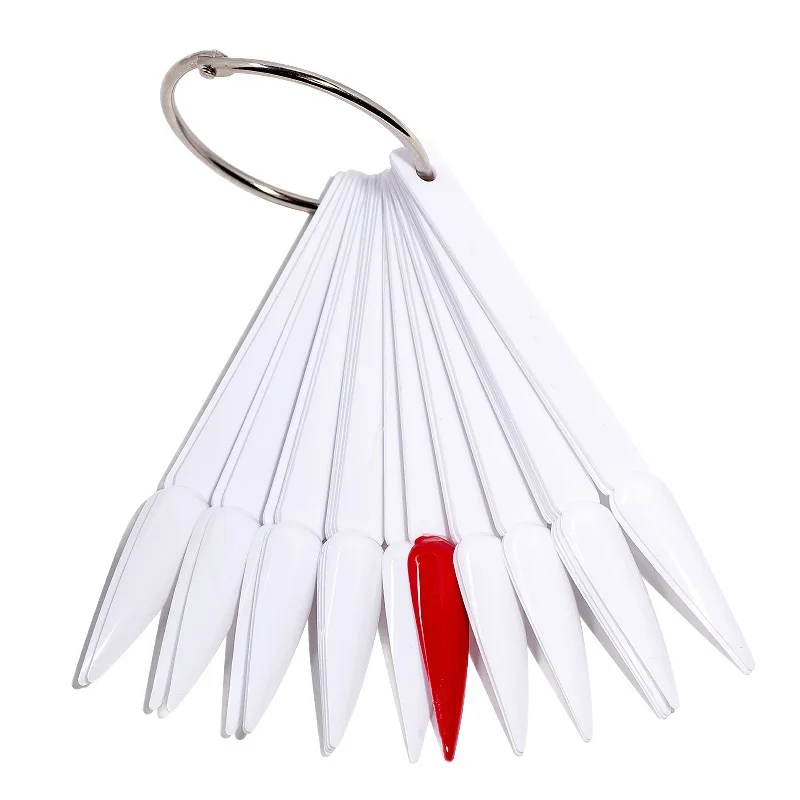 50pcs Stiletto Sharp Nail Art Tips Display  UV Gel Nail Polish Color  Chart Stand with Ring