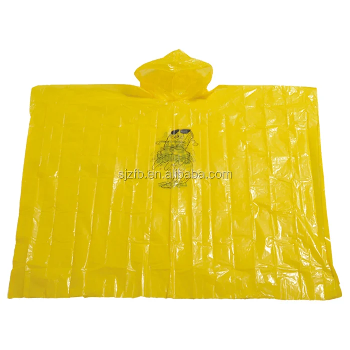 Cartoon printed disposable yellow PE poncho for adults and children