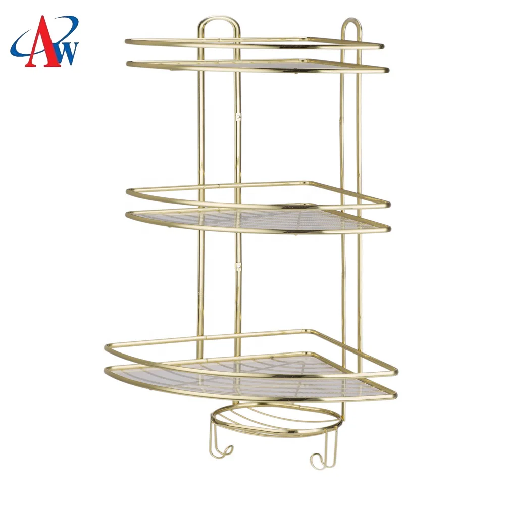 Hot selling 3 tier stainless steel bathroom shower storage rack  corner standing towel shower caddy