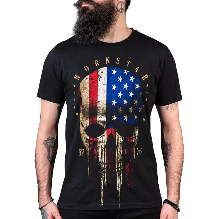
2020 Europe Style Vogue Letter Printed american skull t shirt for men Punk Style 