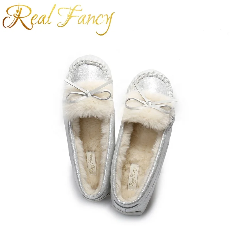 Fashion Faux Suede Upper Faux Fur Lining Casual Loafers Women Moccasins