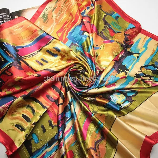 Ван Гог картина маслом, красный дом из материала имитирующего шелк атлас 90*90 см квадратный tudung шарф