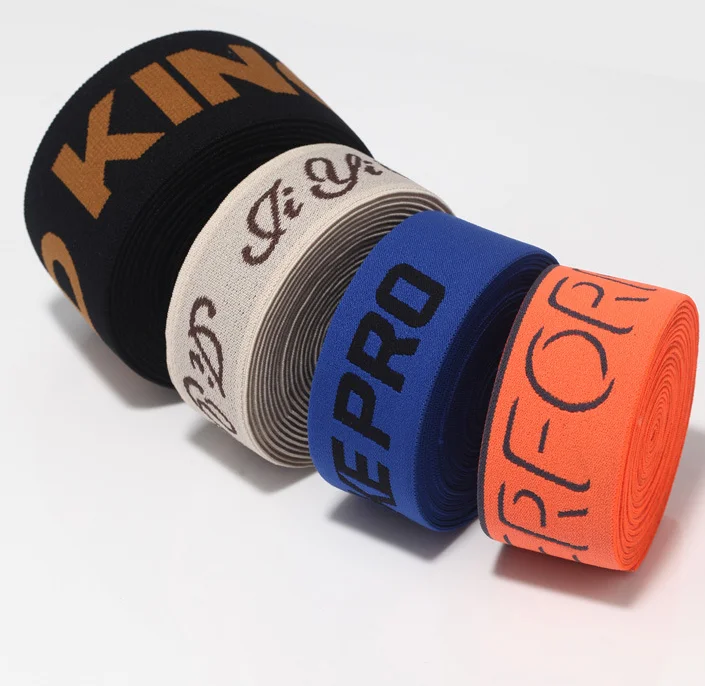 Custom Printed Logo Jacquard webbing Woven Tape Elastic Band Ribbon for Garment Accessories