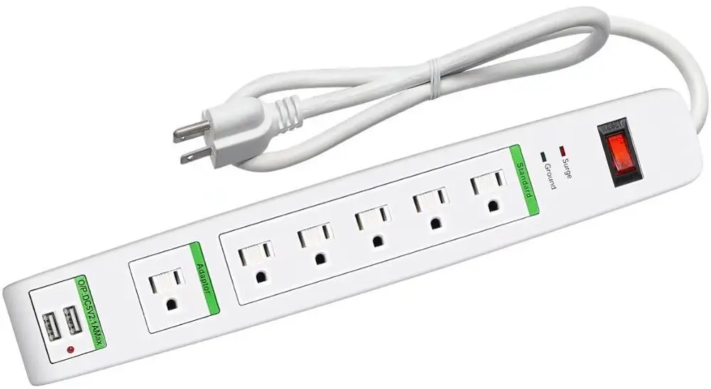 
6 Outlet Smart Power Strip With Surge Protector Extension Wire 3FT On/Off Lighted Switch 15A Circuit Breaker 