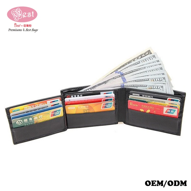 Full Grain Leather RFID Anti-theft Alarm Greenback Currency Wallet with C/C Slots and ID Windows