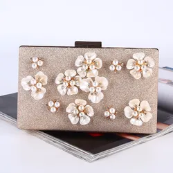 Factory direct wholesale pretty floriation shining fabric wedding party prom champagne ladies clutch bag with good quality