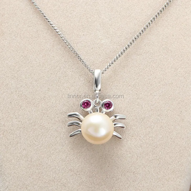 Wholesale Cheap Crab Shape Big Freshwater Pearl Pendant fit 925 silver Chain Necklace Fashion Jewelry for Girl