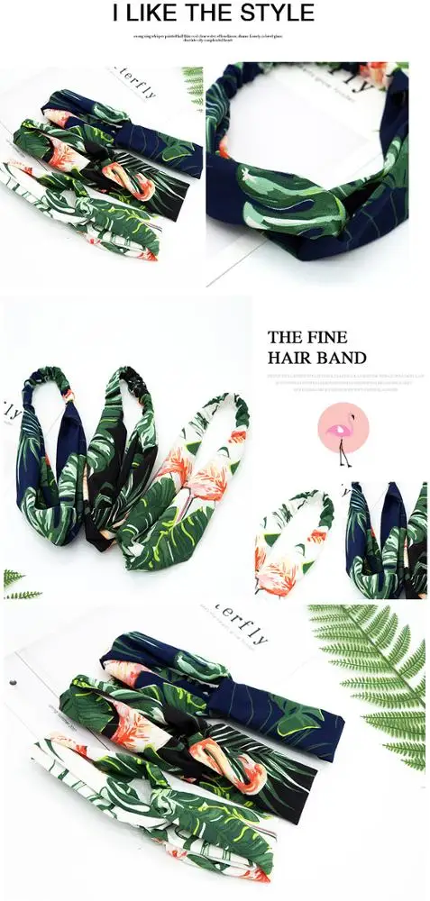 New Arrived Flamingo Printed Elastic Headband Girls Chiffon Fabric Hairband Knotted Head Band wrap 50pcs/lot 3 Colors