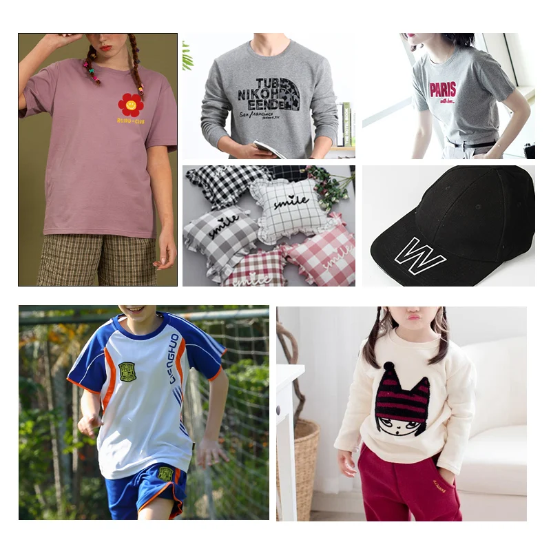 Custom logo printing fabric 3d label flock heat transfer sticker for clothes