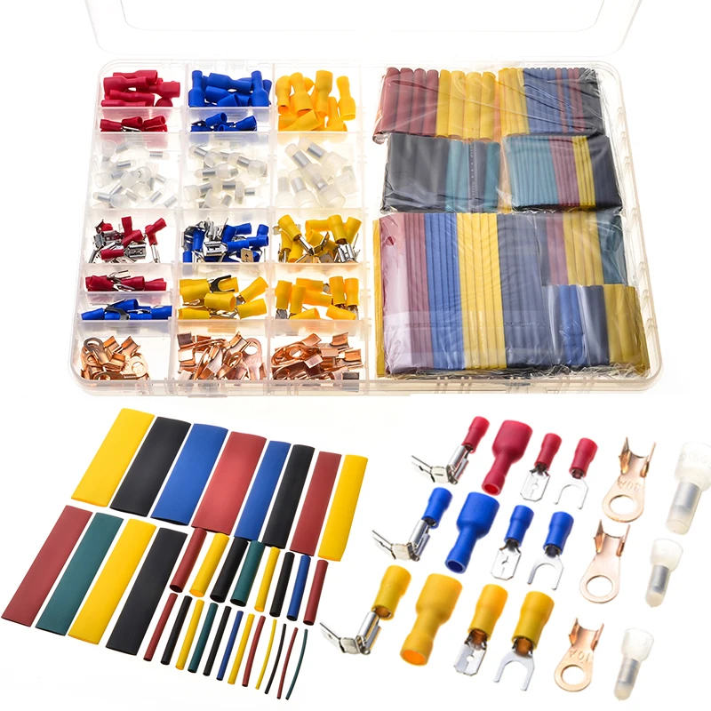 528 pcs wire electrical spade terminal crimping insulated cold pressed and non insulated ring connector with shrink tube