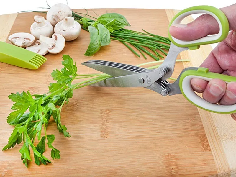 Wholesale hot sale multi-function vegetables 5 blades herb Shears Stainless steel kitchen scissors for cooking cutting