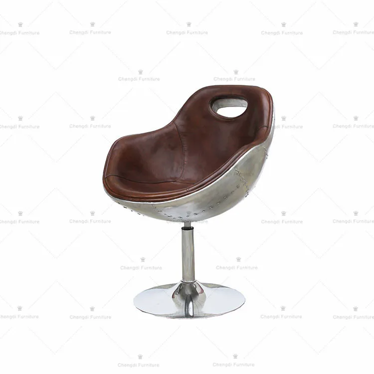 aviation spitfire aluminum skin lounge chair in vintage leather