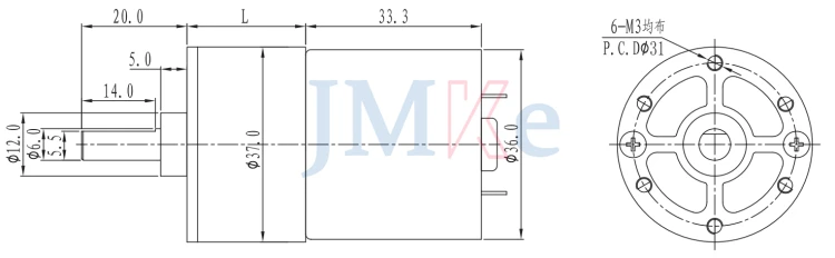 JMKE 37mm gearbox dc gear motor for toys electric 12V 24V dc gear motor
