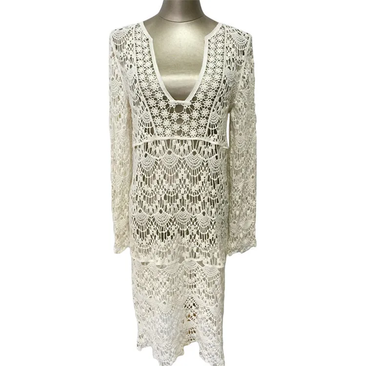 YOUME Sexy Beach Cover up Crochet White Swimwear Dress Ladies Bathing Suit Cover ups Beach Tunic Saida de Praia