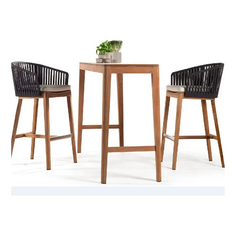 Modern classic design commercial bar furniture outdoor patio teak wooden bar table and chair garden bar stool set