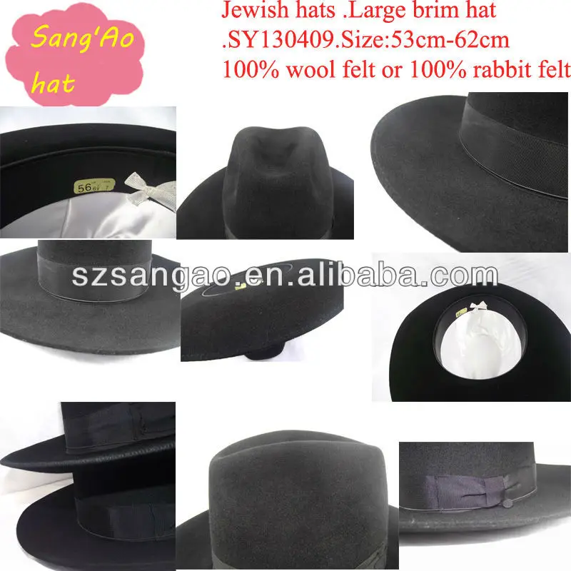 Making big black wool felt jewish hats as new style fedora