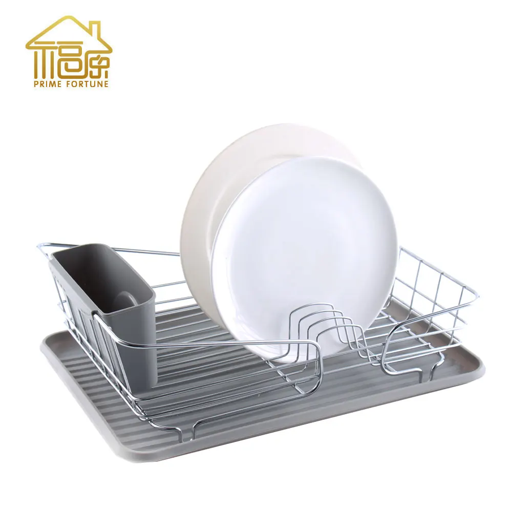 Dish Drying Rack with Large Storage Cutlery Metal Holder,Removable Drainer tray & Chopsticks knife fork Holder for Kitchen