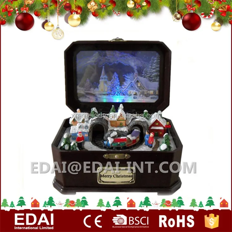 Xmas scene Christmas train rotating wind up music box