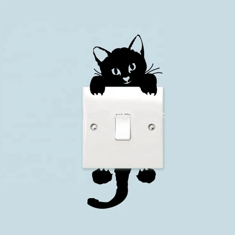 Hot Sale Light Switch Art Mural Baby Nursery Room Cute New Cat PVC Switch Wall  Sticker