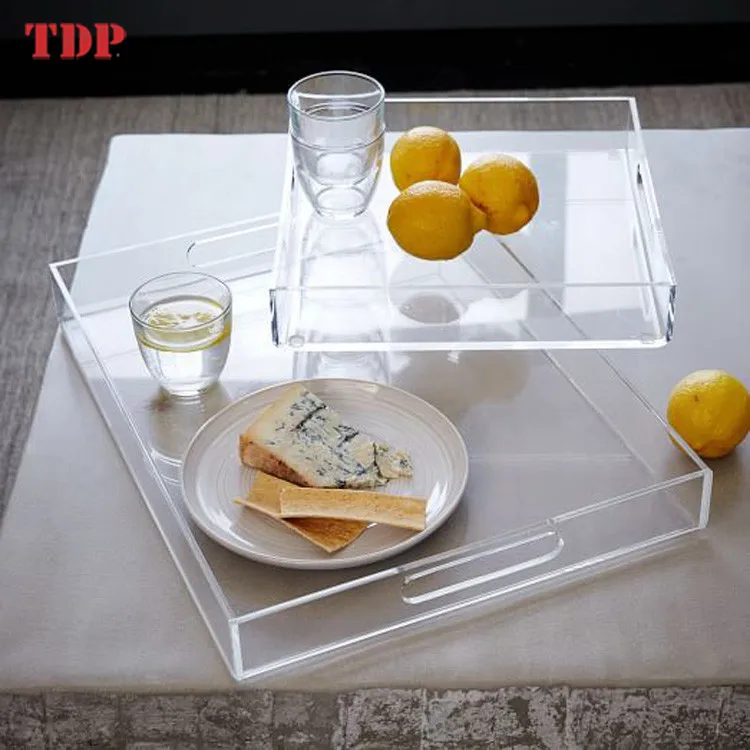 Factory Directly Sales Clear Rectangle Acrylic Trays with Handle Wholesale
