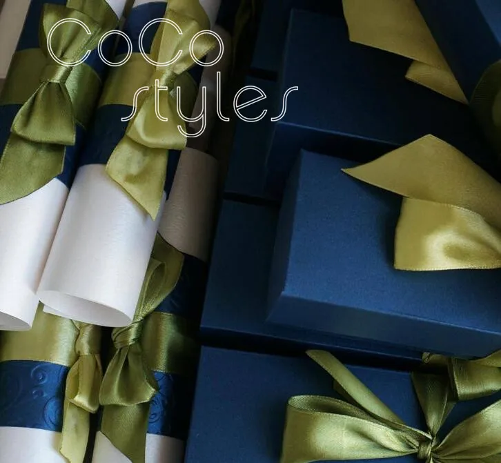 
Cocostyles personalized blank exquisite navy scroll invitation card with ribbon for royal wedding 