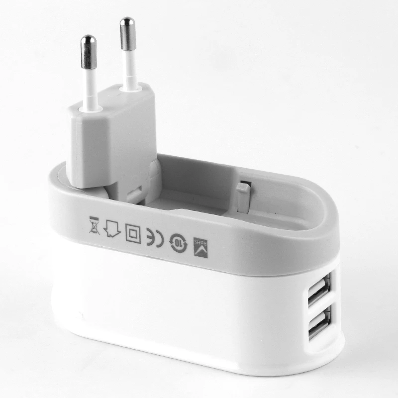 
budi 2018 newest design usb charger 2 ports with eu foldable plug for phone 
