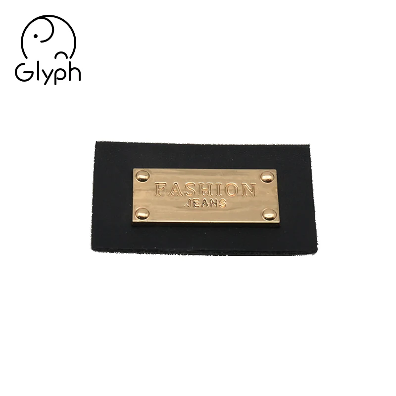 Custom jeans black leather patches with metal embossed logo labels for denim
