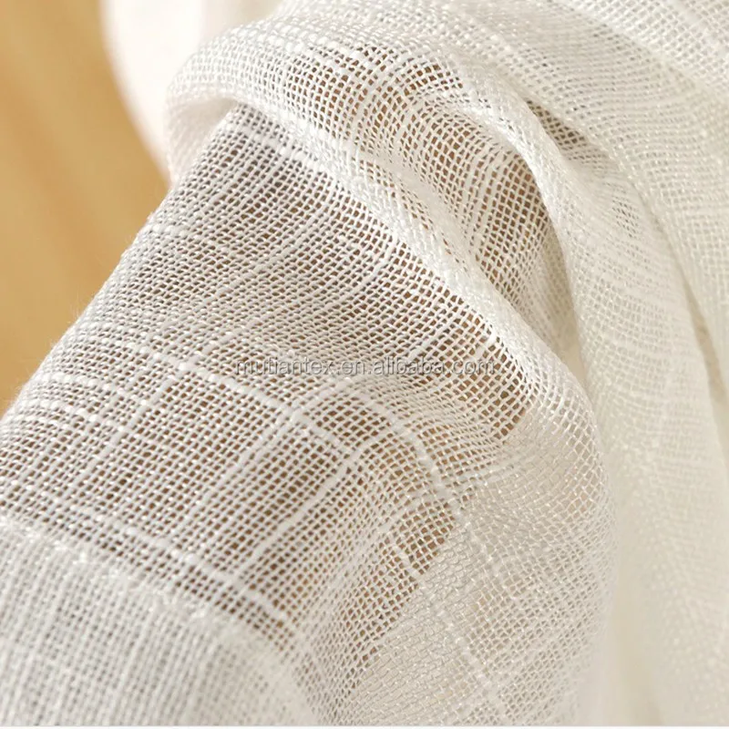 custom plain dyed polyester faux linen sheer voile tulle fabric for window curtain