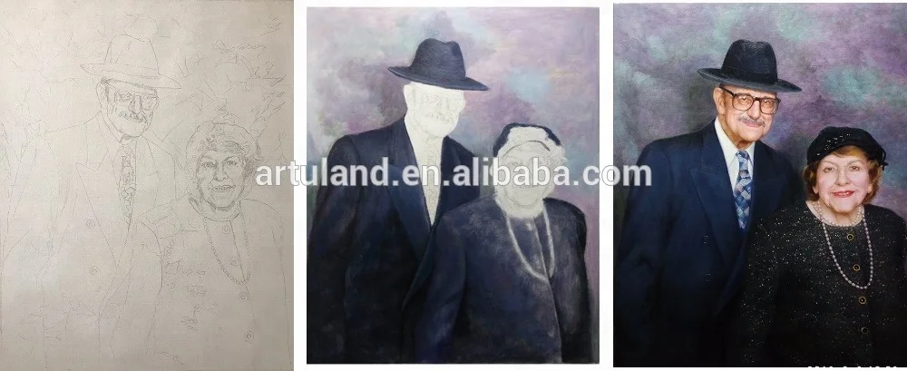 Handmade museum quality custom lovers portrait oil painting from photo