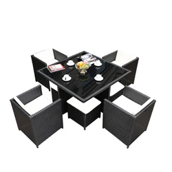 Unique Style Outdoor Wicker Furniture Woven Rattan Cube Dining Table Set Garden