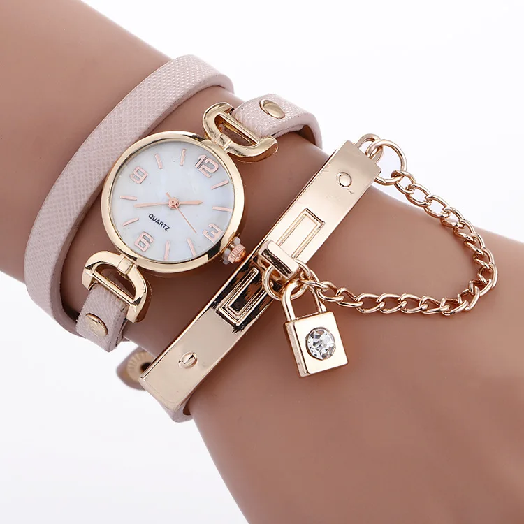 Lock pendent Fashion Fancy Luxury Chain Wrap Lady Bracelet Watch LNW348