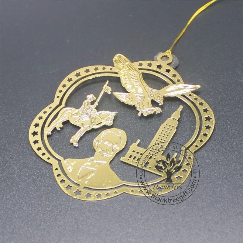 
New hot custom gold plated etched brass ornament for US 