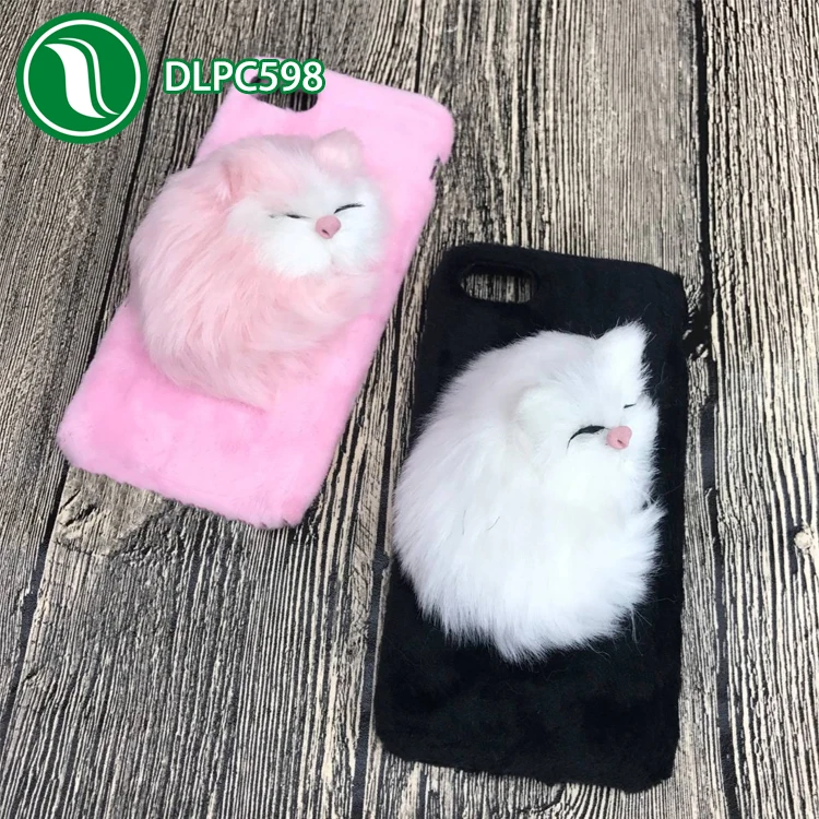 for iphone case cat 3D fur sleeping cat case 3d plush toy cat case for iPhone 8