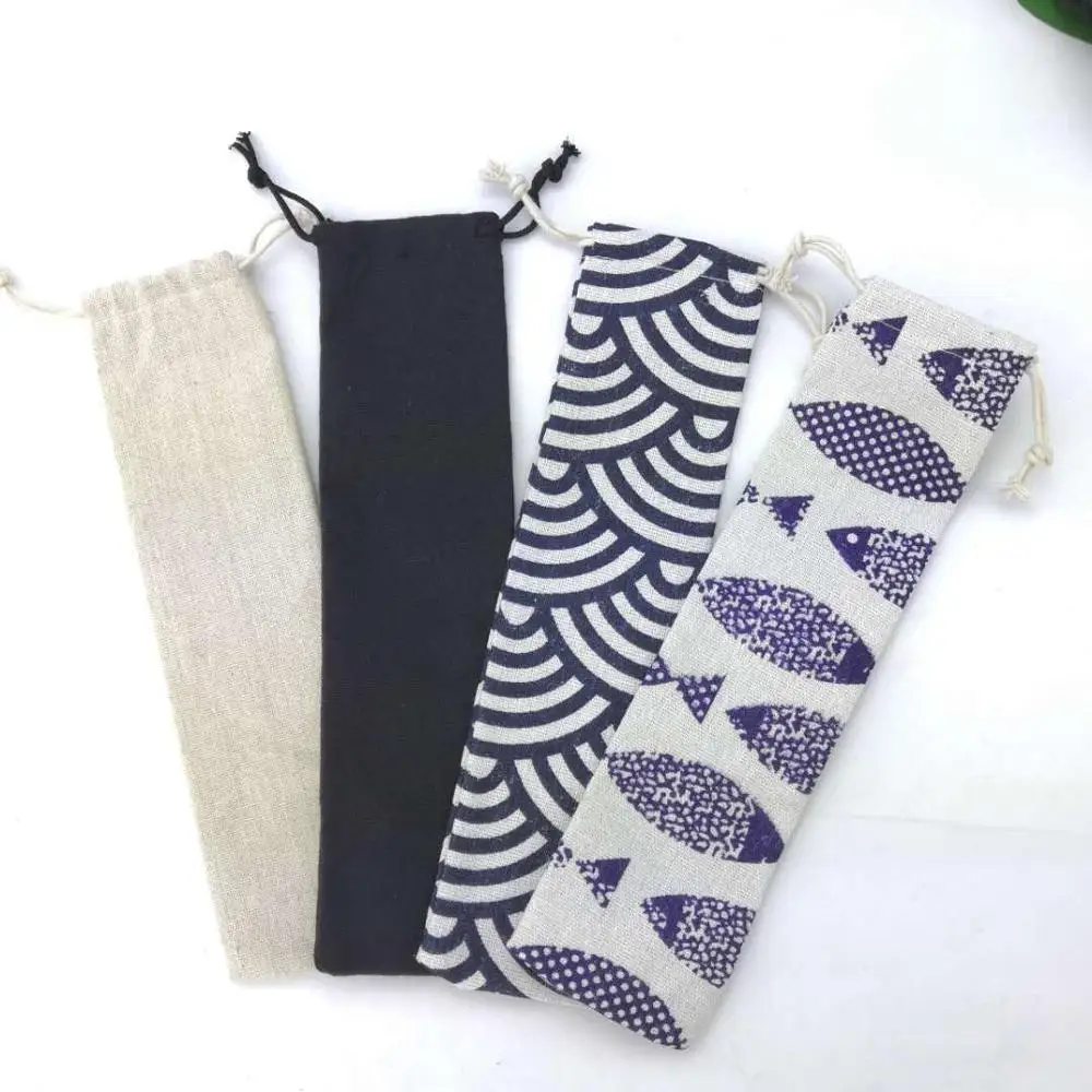 
Eco friendly metal stainless steel straw package dedicated custom drawstring bag wheat case and paper box 