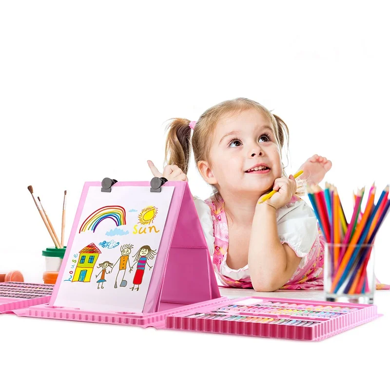 
179 Piece Double Sided Trifold Easel Kids Drawing Art Set 