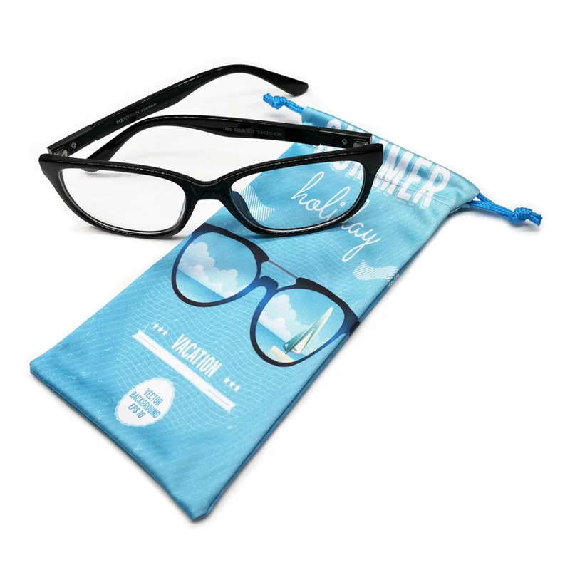 Custom Printed Microfiber Drawstring Packing Pouch Bag for Eyewear Eyeglasses Glasses Sunglasses