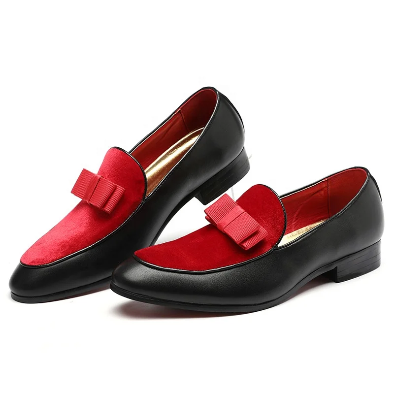 SS0461 Korean style men dress loafers 2019 latest red dress shoes for men with bowknot