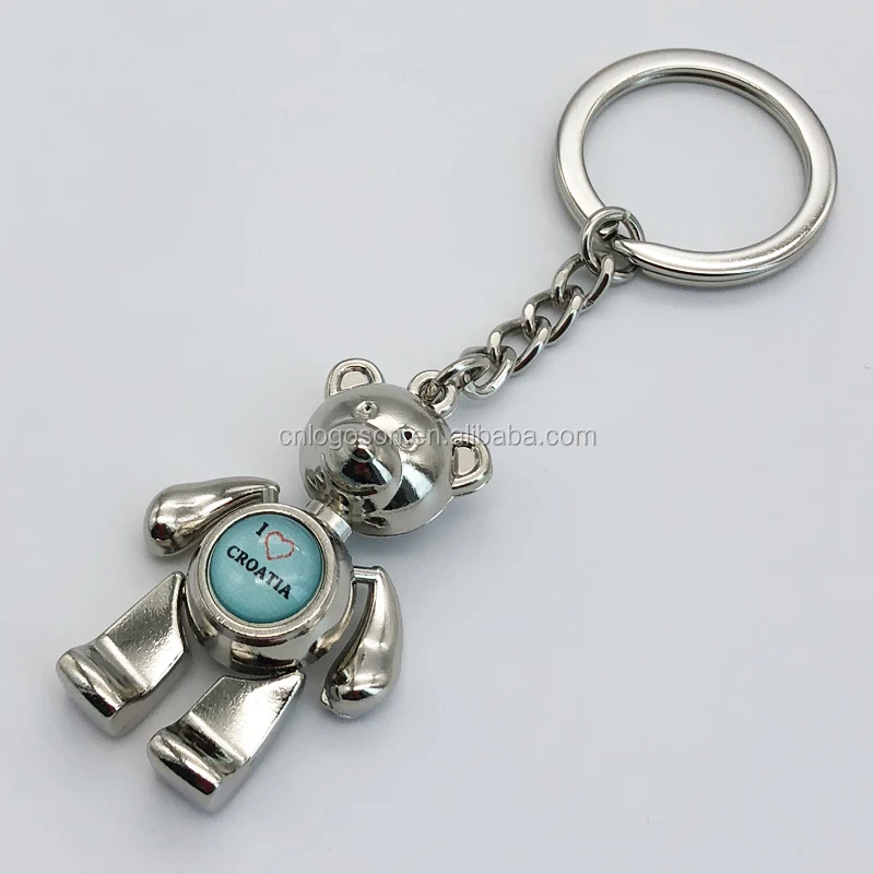High quality promotional gifts mini 3D metal key chain with custom logo jointed teddy bear keychains